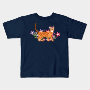 Bengal Cat and Flowers Kids T-Shirt